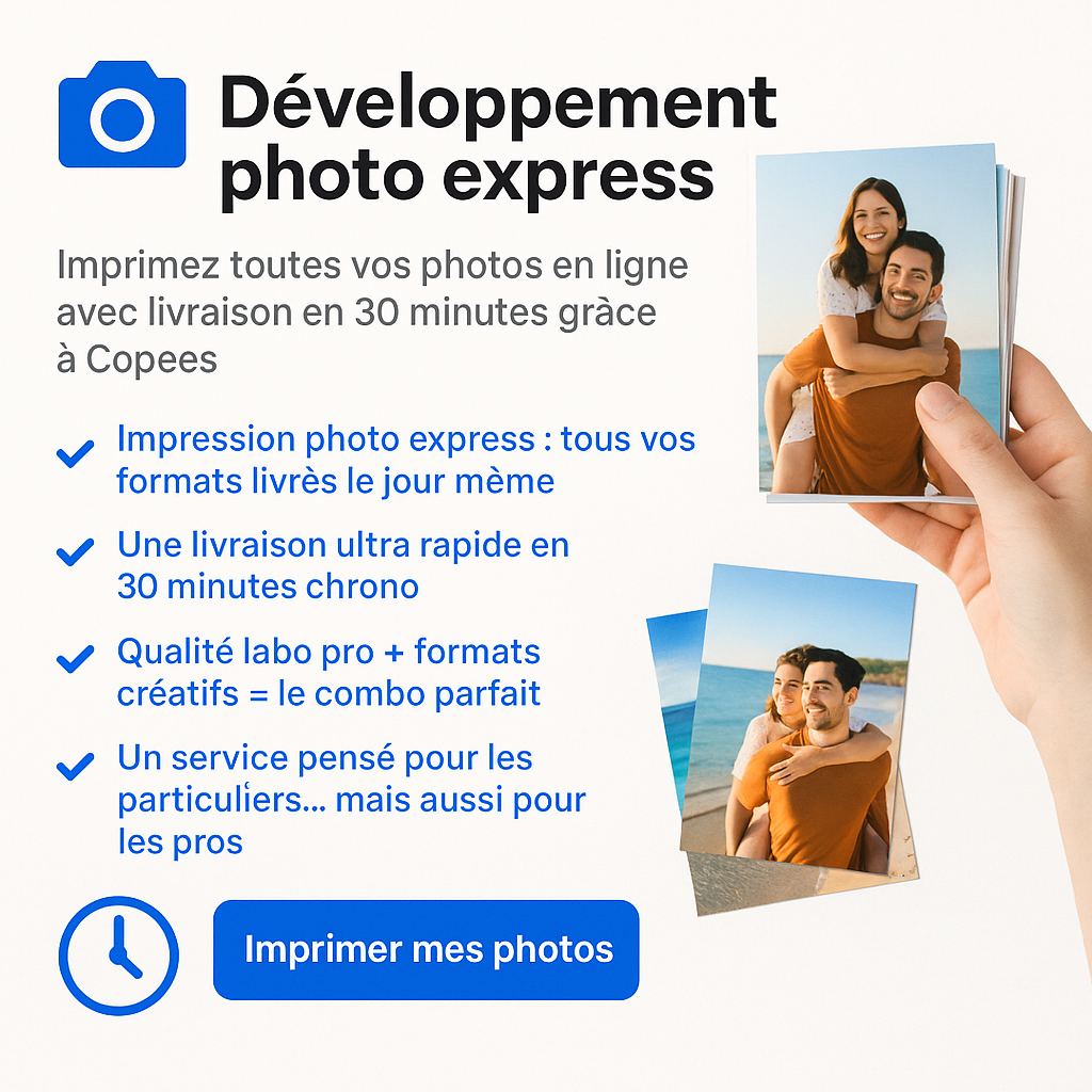 📸 Développement photo express : imprimez toutes vos photos en ligne avec livraison en 30 minutes grâce à Copees